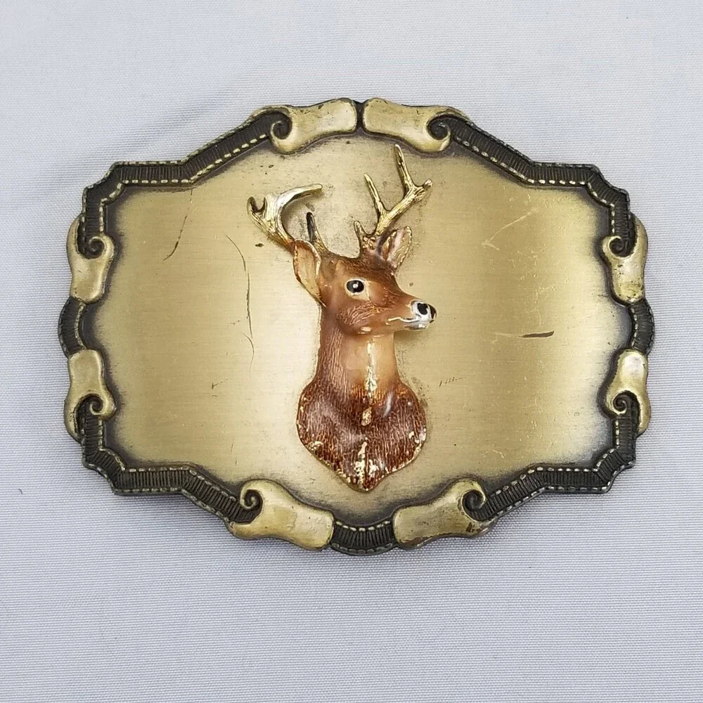 Belt Buckle 1977 Or 1978‎ Deer Head Buck Torso USA Made By Raintree Buckle